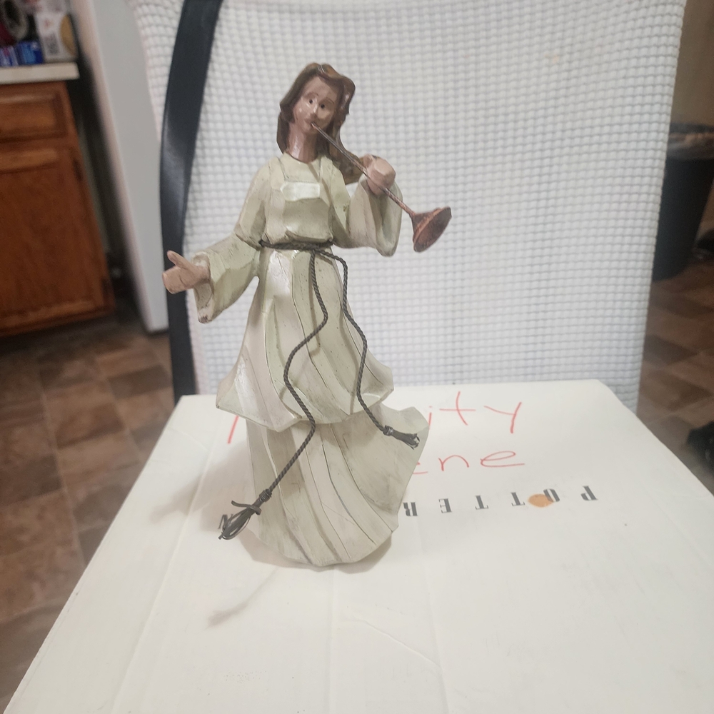 Pottery Barn Cream and Bronze Angel Figurine